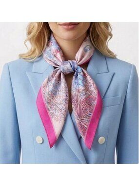 ✨Luxury Floral Botanical Silky Soft Square Scarf Pink Blue Elegant Style Hijab